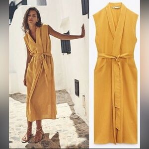 Zara limited edition linen belted midi dress